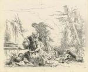 A Woman With Her Arms In Chains And Four Other Figures by Giovanni Battista Tiepolo
