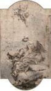 An Allegory Of Fame And Another Figure: Design For A Ceiling Compartment by Giovanni Battista Tiepolo