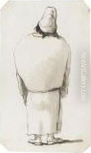 Caricature Of A Man Seen From Behind Wearing Robes And A Cap Caricature Of A Man Seen From Behind Wearing Robes And A Cap