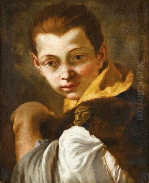 A Study Of A Young Boy, Head And
 Shoulders, Wearing A Furlined Cloak, With A Satyr's Head Clasp, And 
Holding A Book - view 1