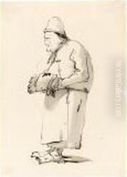 Caricature Of A Man With His Hands In A Muff - view 1