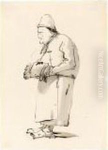 Caricature Of A Man With His Hands In A Muff