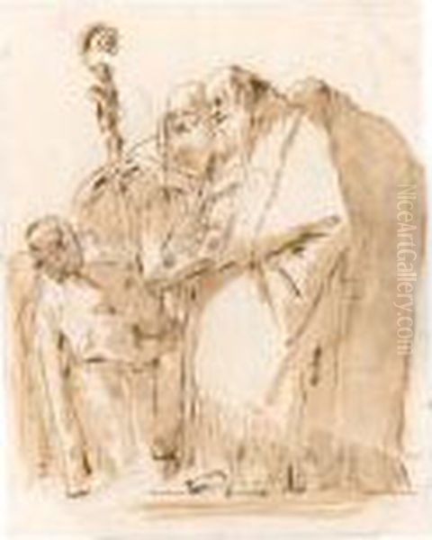 A Bishop And Two Priests, With An Acolyte Holding Open A Book Before Them - view 1