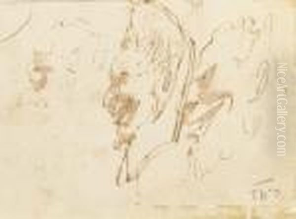 Trois Tetes De Satyres De Profil A Gauche - view 1