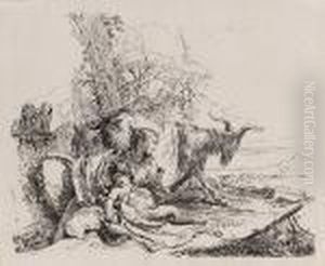 Woman, Satyr Child And Goat In A Landscape (de Visme 7)