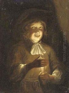 A boy holding a candle by Godfried Schalcken