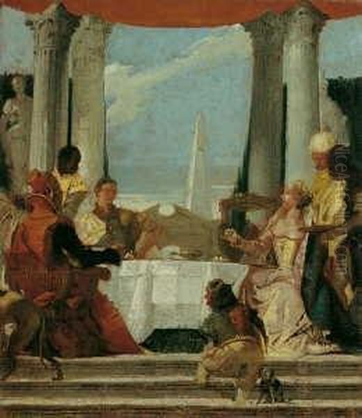 Umkreis Das Gastmahl Der
Cleopatra. Detailkopie Nach Dem Fresko Tiepolos Im Ballsaal Des Palazzo
Labia, Venedig . Ol Auf Leinwand . H 44,6; B 39 Cm - view 1