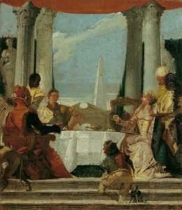 Umkreis Das Gastmahl Der
Cleopatra. Detailkopie Nach Dem Fresko Tiepolos Im Ballsaal Des Palazzo
Labia, Venedig . Ol Auf Leinwand . H 44,6; B 39 Cm by Giovanni Battista Tiepolo