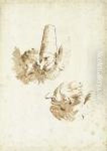 Three Punchinelli As Winged Cherubs by Giovanni Battista Tiepolo