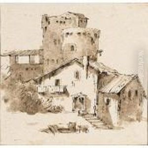 A View Of Buildings With Two Towers by Giovanni Battista Tiepolo