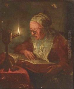 A woman reading by candlelight by Godfried Schalcken