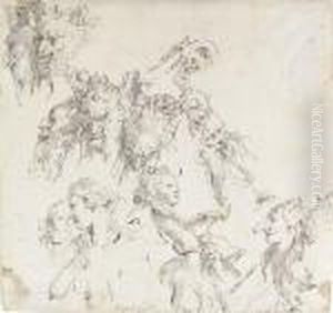 The Heads Of Satyrs, Women And Other Studies by Giovanni Battista Tiepolo
