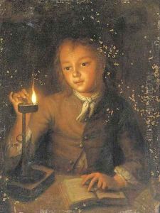 A boy reading by candlelight by Godfried Schalcken