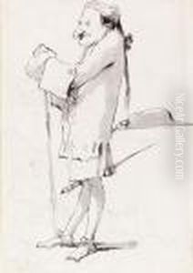 Caricature Of A Standing Cavalier Leaning On A Staff (recto) by Giovanni Battista Tiepolo