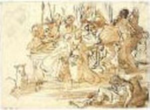 Figures In Front Of A Monument by Giovanni Battista Tiepolo