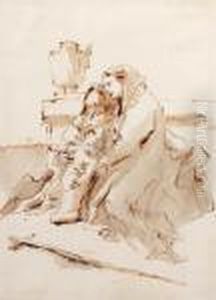 The Holy Family Resting By An Urn