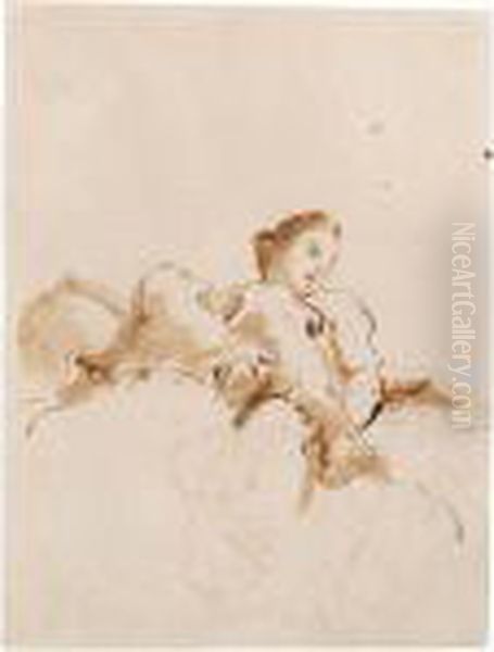A Seated Female Figure Holding A Globe, Seen From Below - view 1