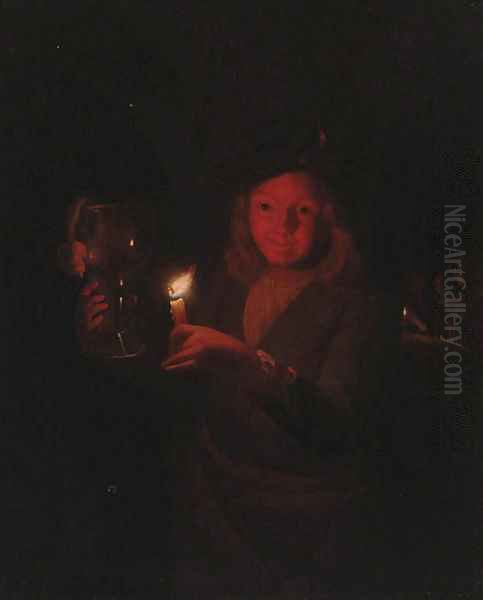 A boy holding a roemer by candlelight - view 1
