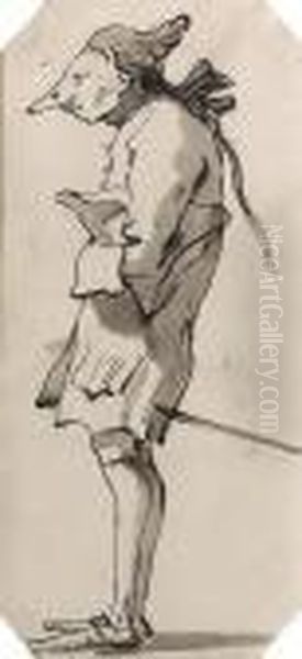 Caricature Of A Gentleman In Profile To The Left Holding Atricorn - view 1