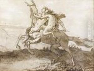 A Centaur Holding A Lyre, Galloping With A Female Faun by Giovanni Domenico Tiepolo
