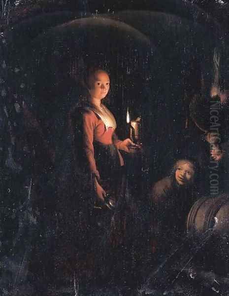 A serving maid and a boy by candlelight - view 1