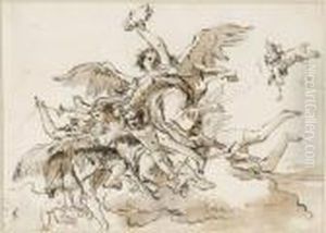 Ange Tenant Une Couronne Et Putti Dans Les Nuages