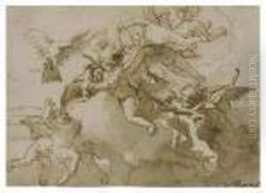 Cupid Blindfolded Frolicking With Doves And Other Putti In Theclouds by Giovanni Domenico Tiepolo