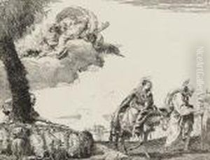 The Flight With The Holy Family At The Right by Giovanni Domenico Tiepolo
