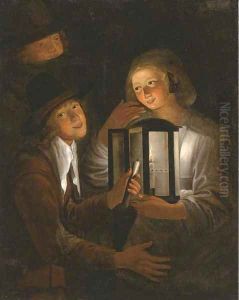 Merrymaking by lamplight by Godfried Schalcken