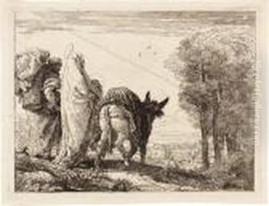 Maria Col Bambino In Braccio E Giuseppe Con La Gerla by Giovanni Domenico Tiepolo