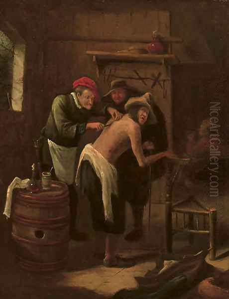 A quack operating on a peasant's back in an interior - view 1