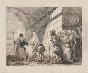 The Holy Family Passes Under A City Arch (russell 66) by Giovanni Domenico Tiepolo