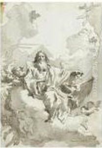 God The Father Seated In The Clouds With Angels And Putti by Giovanni Domenico Tiepolo