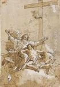 God The Father With Angels By The Crucified Christ