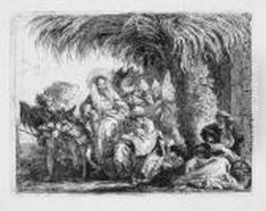Maria, Auf Dem Esel Sitzend, Spricht Mit Joseph Unter Einer Palme