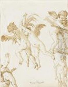 Four Amorini Playing And A Statue Of A Nude Woman