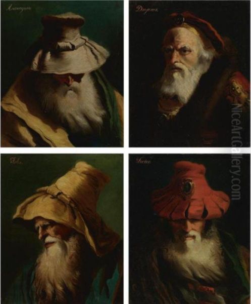 Head Studies Of Three Greek Philosophers,
Anaxagoras, Thales, And Diogenes,
And One Greek General,
Phocion - view 1