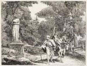Heilige Familie Beim Passieren Einer Statue by Giovanni Domenico Tiepolo