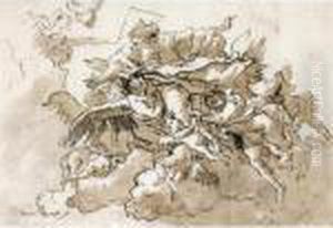 God The Father In The Clouds, Supported By Angels by Giovanni Domenico Tiepolo