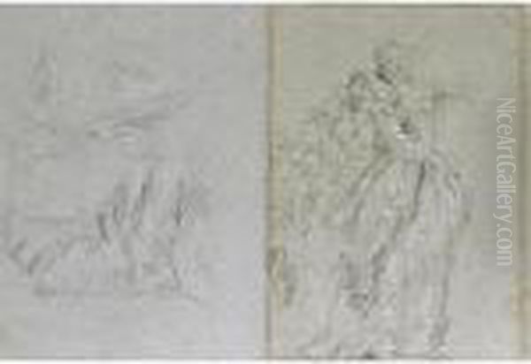 Recto: Studies For The Reception
In Honour Of The Visit Of The Emperor Henry Iii To The Villa Contarini
Verso: Study Of An Umbrella - view 1