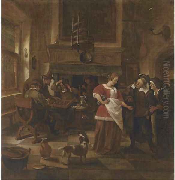 An inn interior with men playing backgammon - view 1