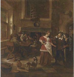 An inn interior with men playing backgammon