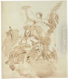 Saint Mark Attended By An Angel And A Lion by Giovanni Domenico Tiepolo