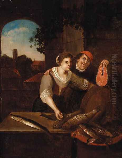 A Fishmonger and a Peasant Woman at a casement - view 1
