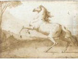 Rearing Horse In A Landscape by Giovanni Domenico Tiepolo