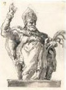 Saint Ambrose Giving A Blessing, Seen From Below by Giovanni Domenico Tiepolo