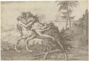 A Centaur Abducting A Nymph In A Landscape by Giovanni Domenico Tiepolo
