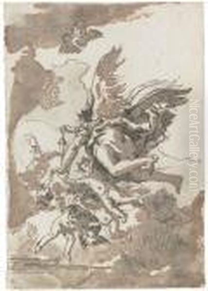 A Group Of Angels In Flight, One Holding A Censer - view 1