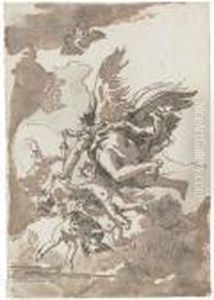 A Group Of Angels In Flight, One Holding A Censer by Giovanni Domenico Tiepolo