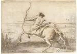 A Centaur Drawing A Bow In A Landscape by Giovanni Domenico Tiepolo